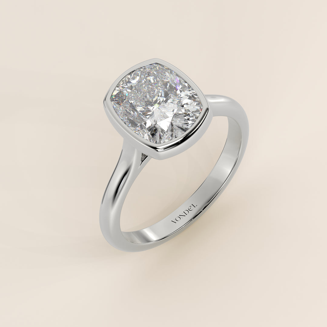 Mara - Elongated Cushion Lab Grown Diamond Ring Solitair with Bezel Setting and Cathedral Setting