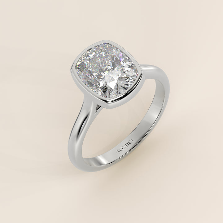 Mara - Elongated Cushion Lab Grown Diamond Ring Solitair with Bezel Setting and Cathedral Setting