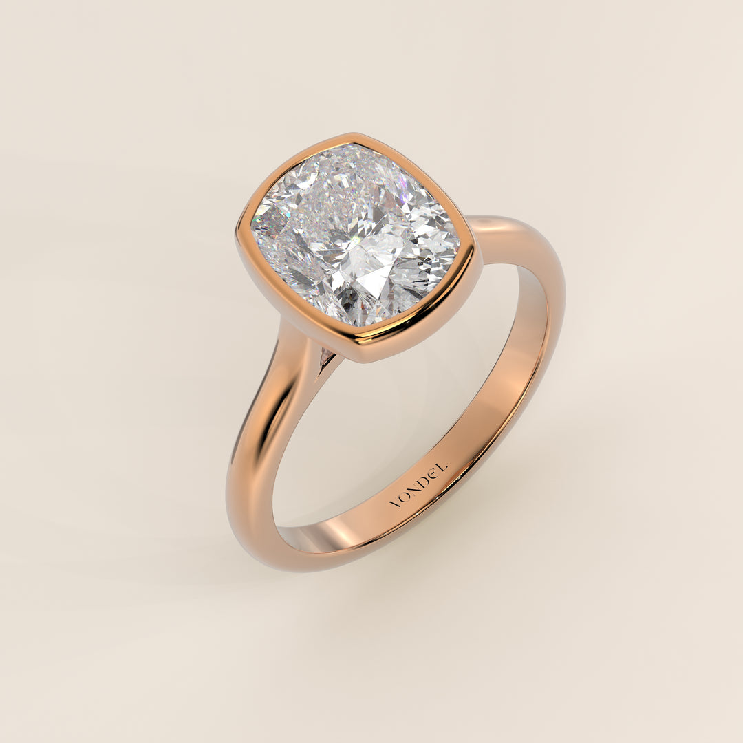 Mara - Elongated Cushion Lab Grown Diamond Ring Solitair with Bezel Setting and Cathedral Setting