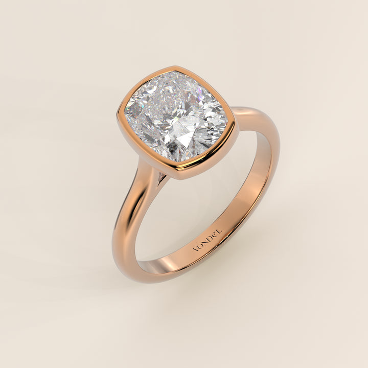 Mara - Elongated Cushion Lab Grown Diamond Ring Solitair with Bezel Setting and Cathedral Setting