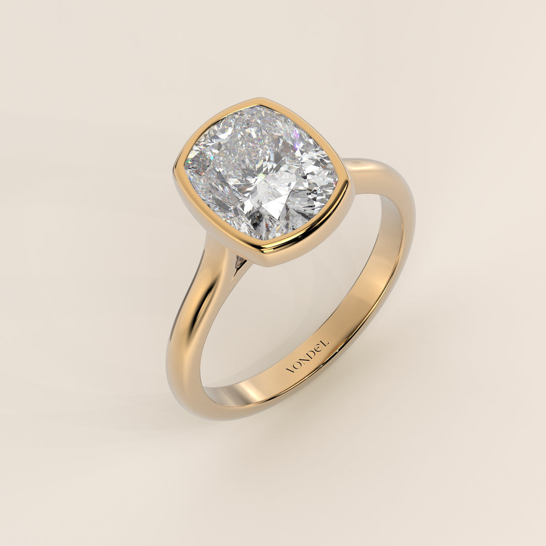 Mara - Elongated Cushion Lab Grown Diamond Ring Solitair with Bezel Setting and Cathedral Setting