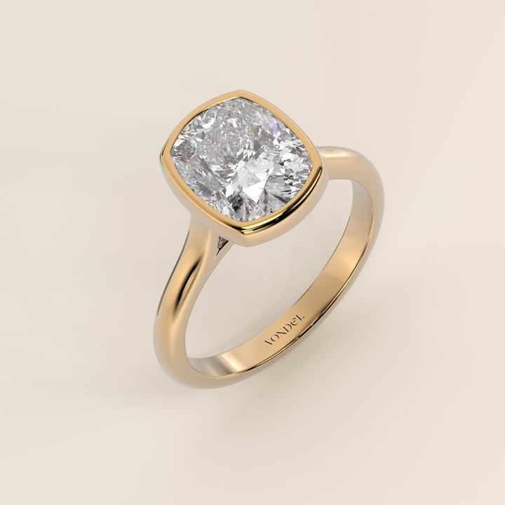 Mara - Elongated Cushion Lab Grown Diamond Ring Solitair with Bezel Setting and Cathedral Setting