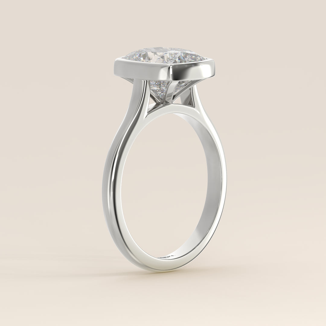 Mara - Elongated Cushion Lab Grown Diamond Ring Solitair with Bezel Setting and Cathedral Setting