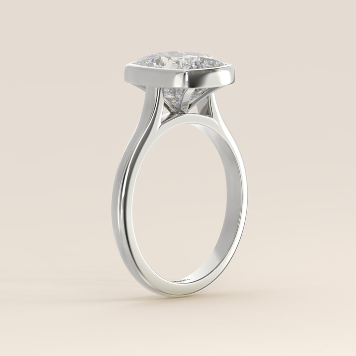 Mara - Elongated Cushion Lab Grown Diamond Ring Solitair with Bezel Setting and Cathedral Setting