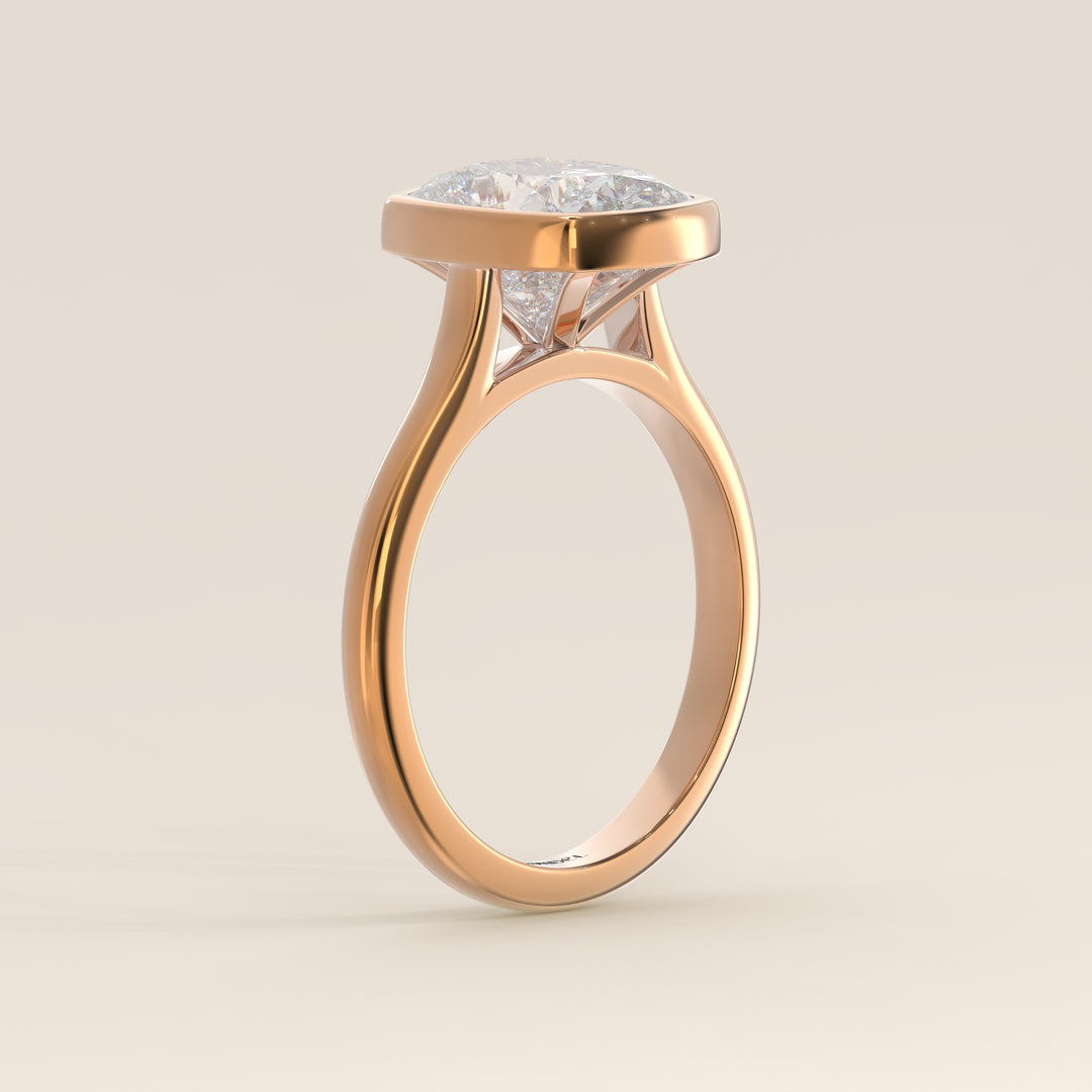 Mara - Elongated Cushion Lab Grown Diamond Ring Solitair with Bezel Setting and Cathedral Setting