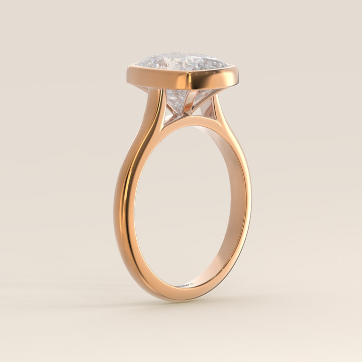 Mara - Elongated Cushion Lab Grown Diamond Ring Solitair with Bezel Setting and Cathedral Setting