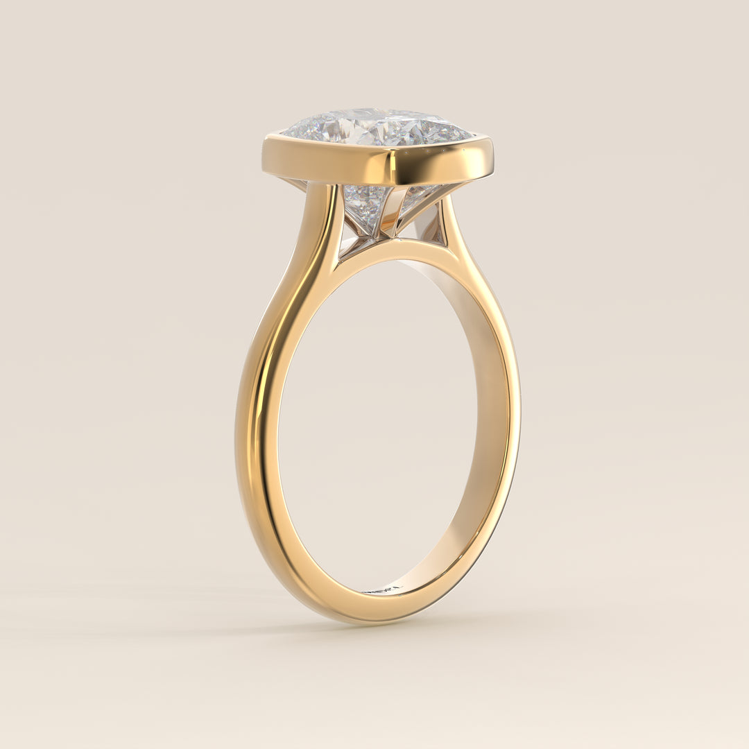 Mara - Elongated Cushion Lab Grown Diamond Ring Solitair with Bezel Setting and Cathedral Setting