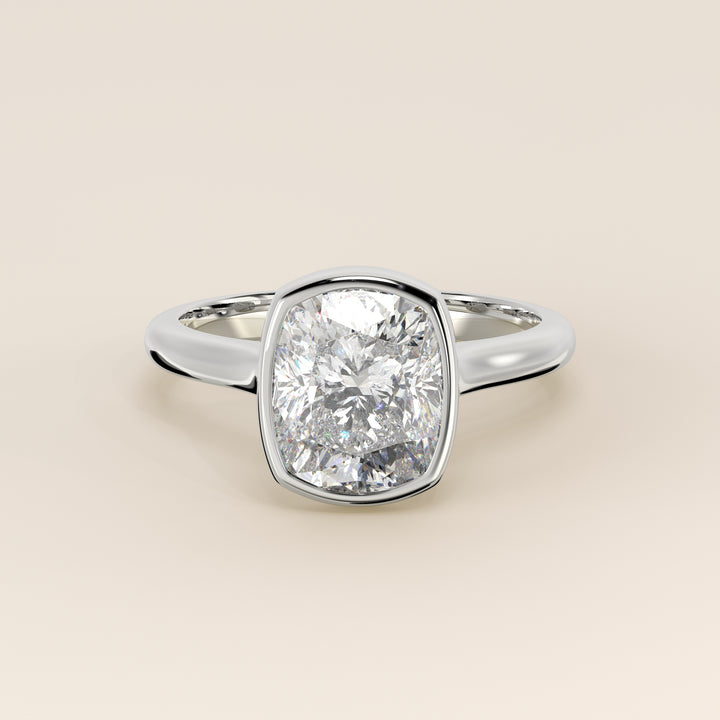 Mara - Elongated Cushion Lab Grown Diamond Ring Solitair with Bezel Setting and Cathedral Setting