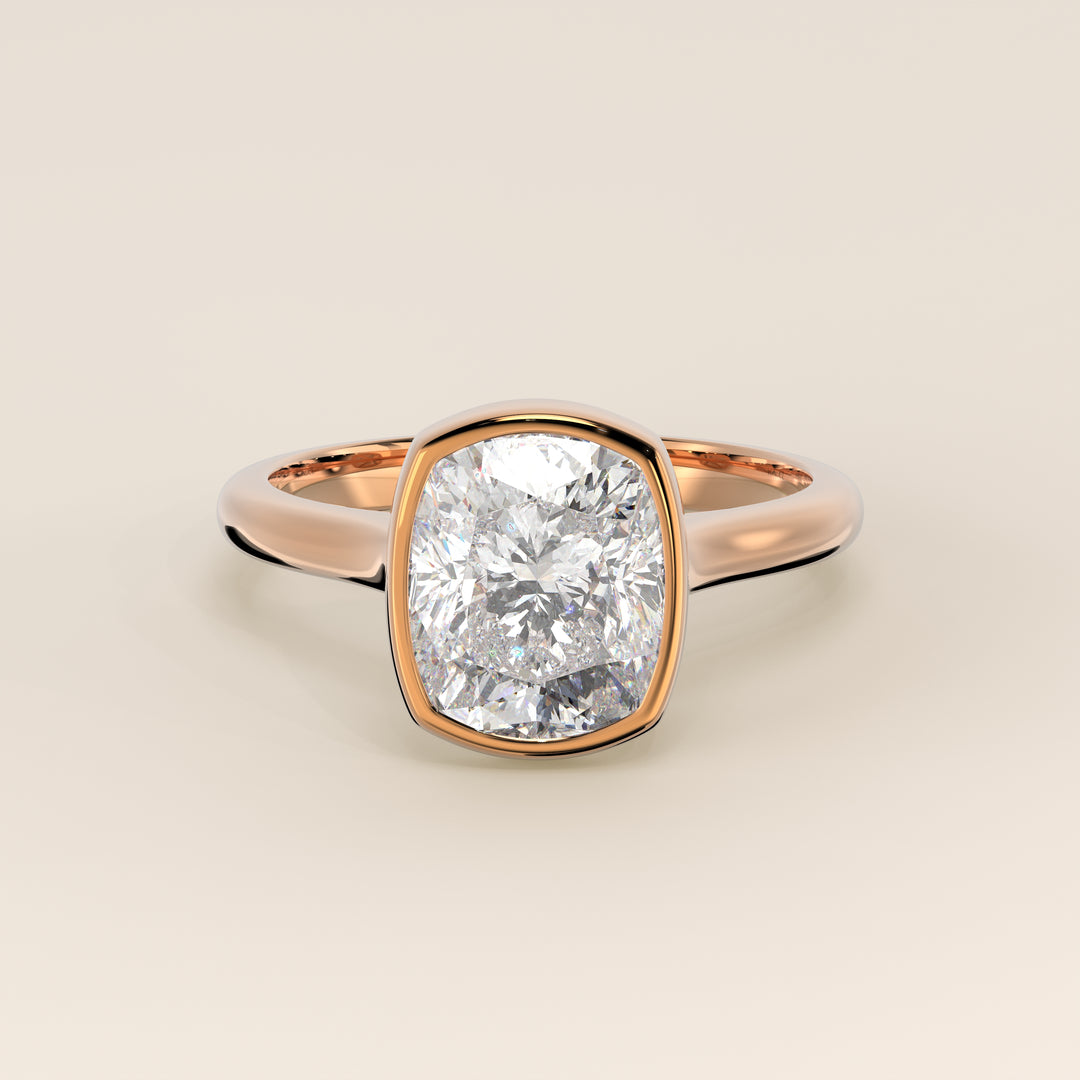 Mara - Elongated Cushion Lab Grown Diamond Ring Solitair with Bezel Setting and Cathedral Setting
