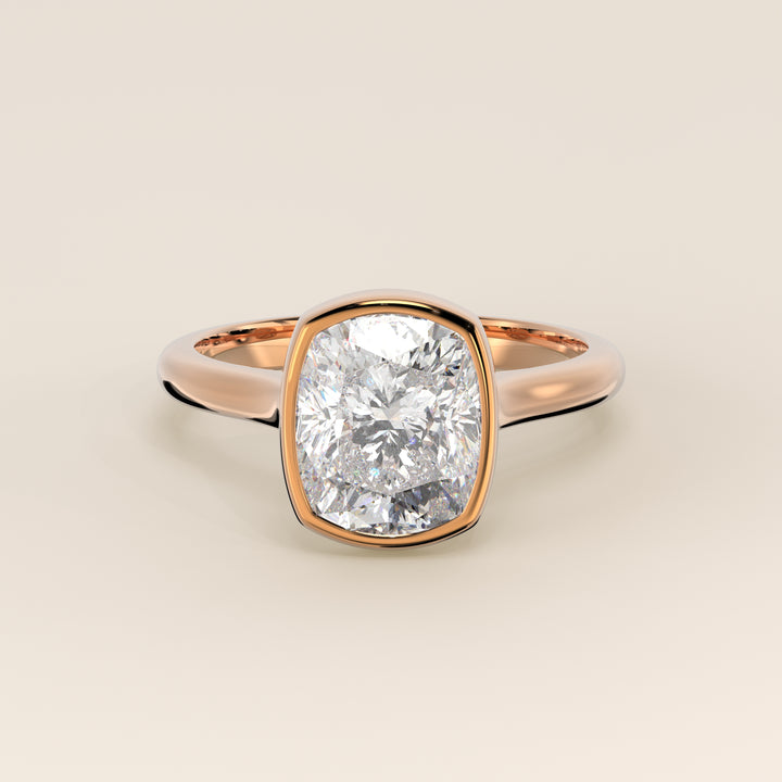 Mara - Elongated Cushion Lab Grown Diamond Ring Solitair with Bezel Setting and Cathedral Setting