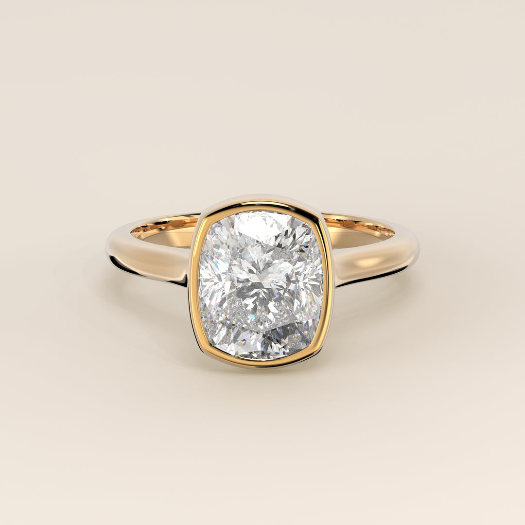 Mara - Elongated Cushion Lab Grown Diamond Ring Solitair with Bezel Setting and Cathedral Setting