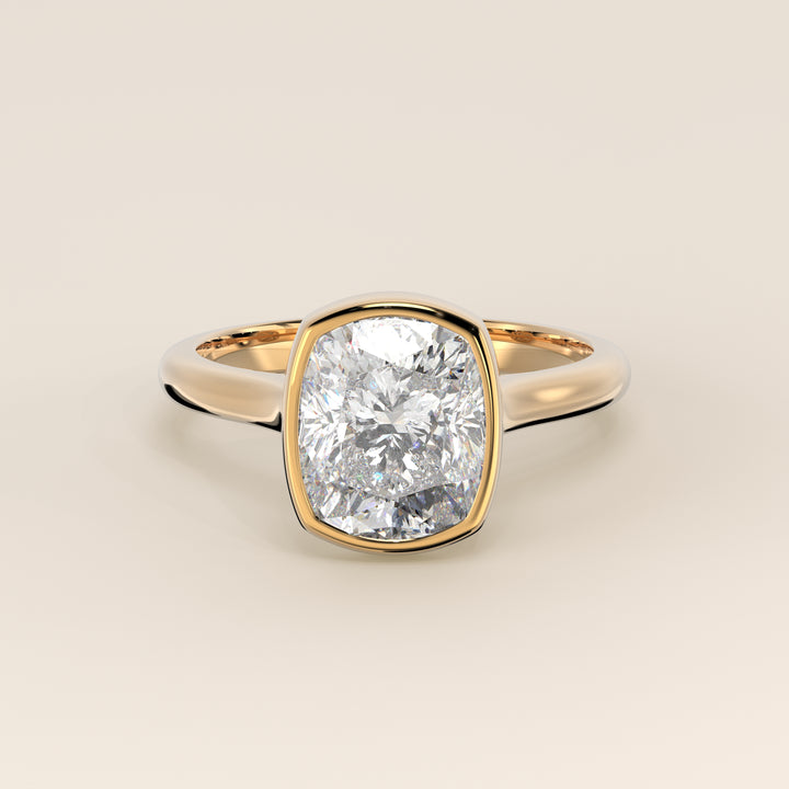 Mara - Elongated Cushion Lab Grown Diamond Ring Solitair with Bezel Setting and Cathedral Setting