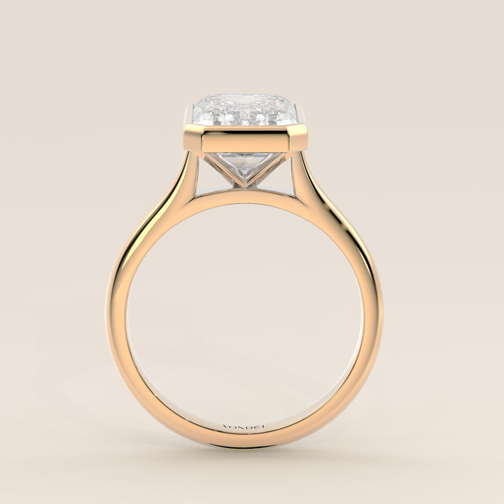 Mara - Emerald Lab Grown Diamond Ring Solitair with Bezel Setting and Cathedral Setting