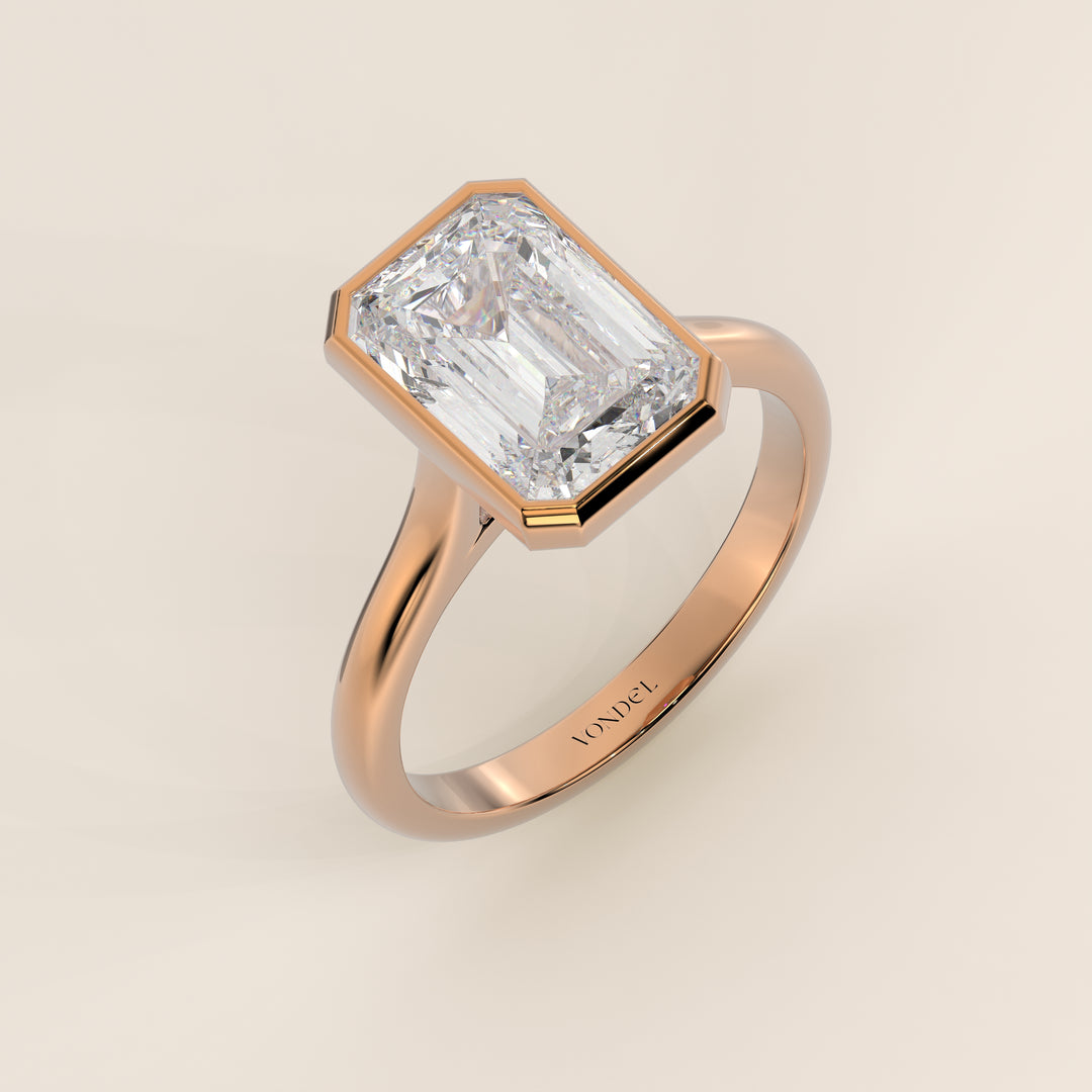 Mara - Emerald Lab Grown Diamond Ring Solitair with Bezel Setting and Cathedral Setting
