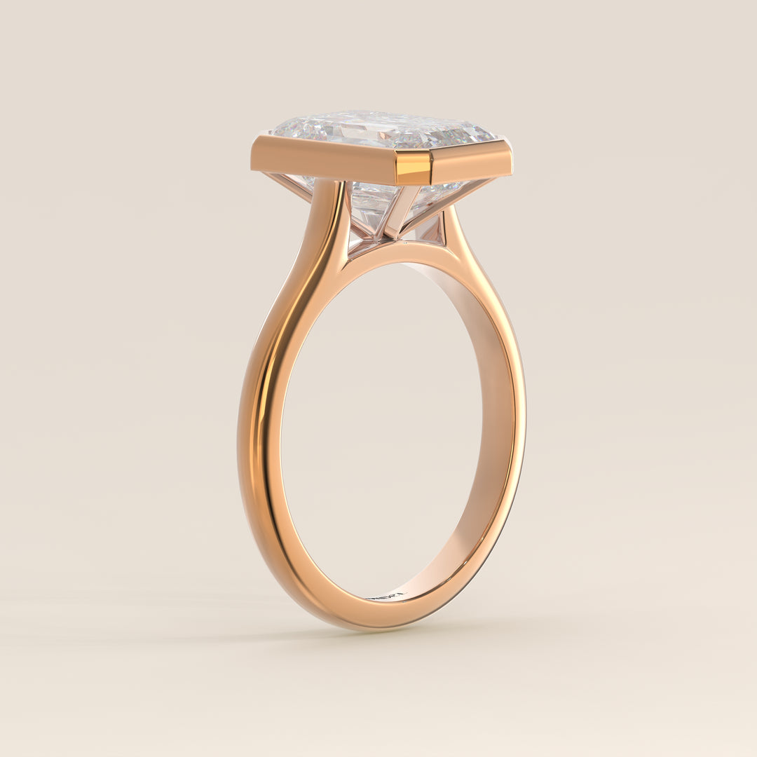 Mara - Emerald Lab Grown Diamond Ring Solitair with Bezel Setting and Cathedral Setting