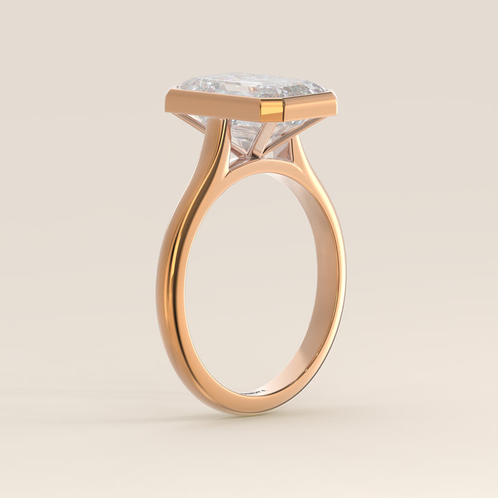Mara - Emerald Lab Grown Diamond Ring Solitair with Bezel Setting and Cathedral Setting