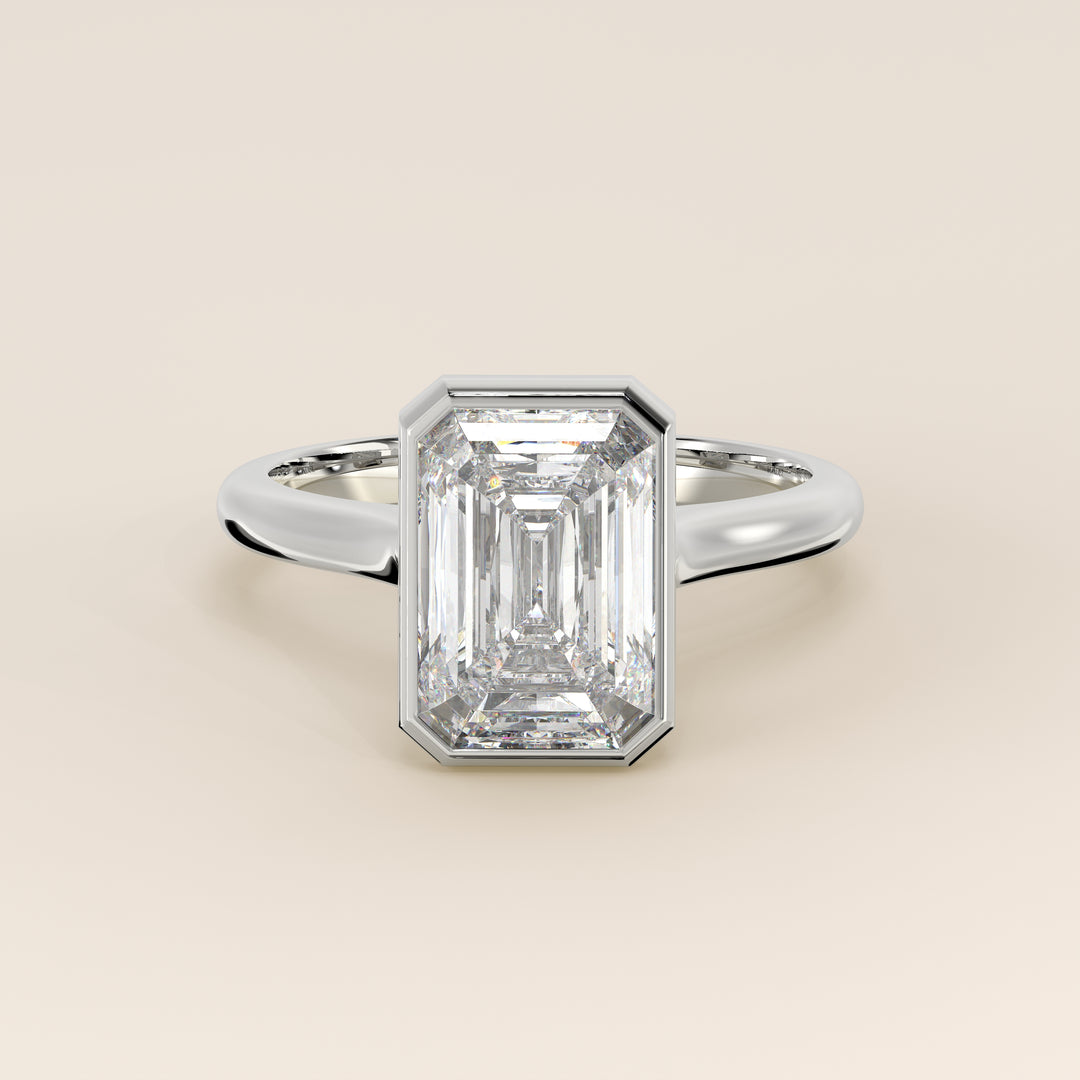 Mara - Emerald Lab Grown Diamond Ring Solitair with Bezel Setting and Cathedral Setting