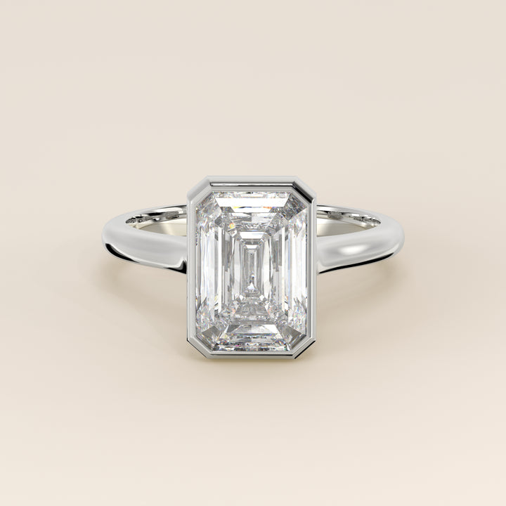 Mara - Emerald Lab Grown Diamond Ring Solitair with Bezel Setting and Cathedral Setting