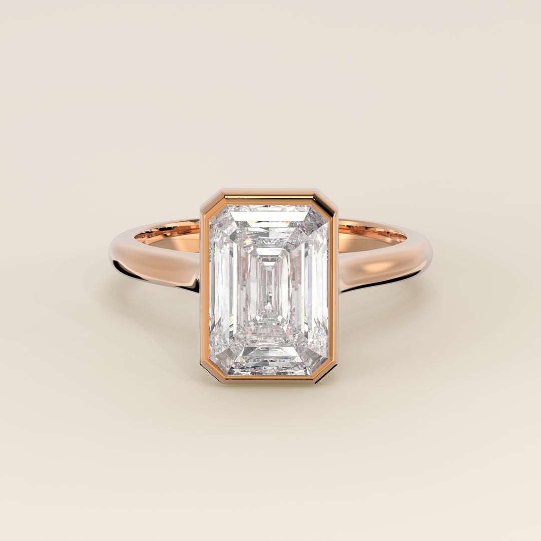 Mara - Emerald Lab Grown Diamond Ring Solitair with Bezel Setting and Cathedral Setting