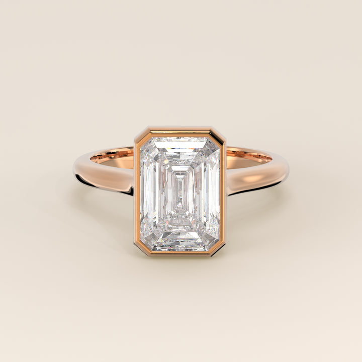 Mara - Emerald Lab Grown Diamond Ring Solitair with Bezel Setting and Cathedral Setting