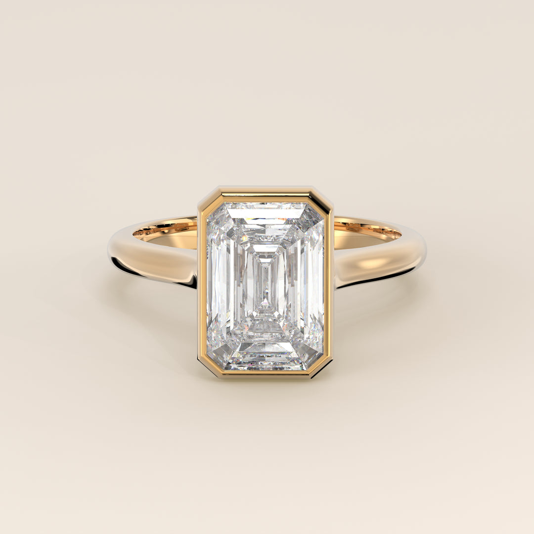 Mara - Emerald Lab Grown Diamond Ring Solitair with Bezel Setting and Cathedral Setting