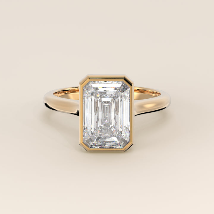 Mara - Emerald Lab Grown Diamond Ring Solitair with Bezel Setting and Cathedral Setting