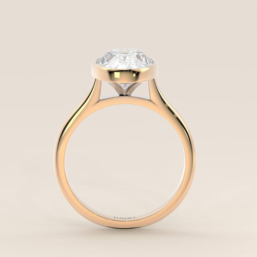 Mara - Oval Lab Grown Diamond Ring Solitair with Bezel Setting and Cathedral Setting