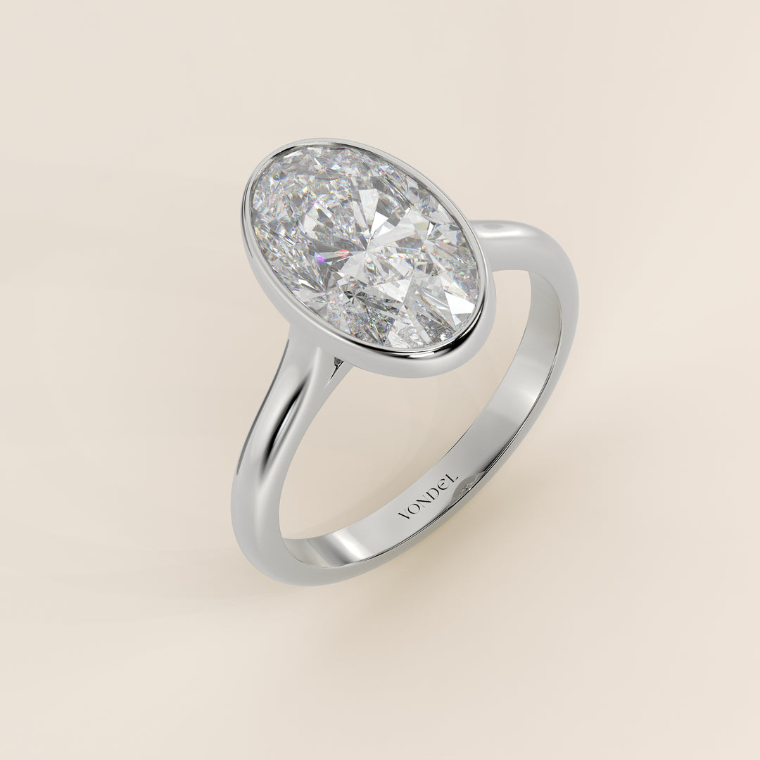 Mara - Oval Lab Grown Diamond Ring Solitair with Bezel Setting and Cathedral Setting