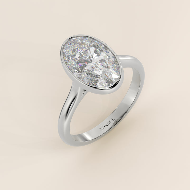 Mara - Oval Lab Grown Diamond Ring Solitair with Bezel Setting and Cathedral Setting