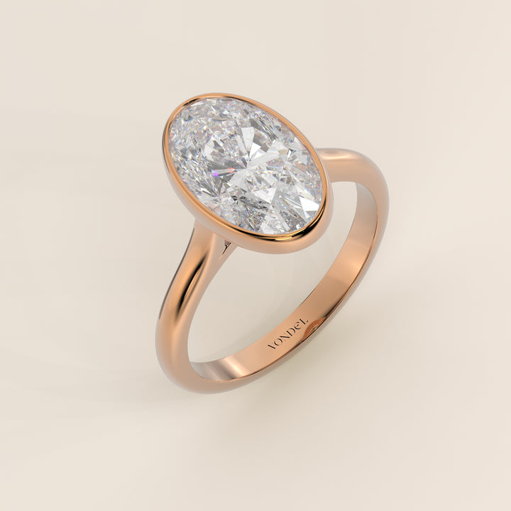 Mara - Oval Lab Grown Diamond Ring Solitair with Bezel Setting and Cathedral Setting