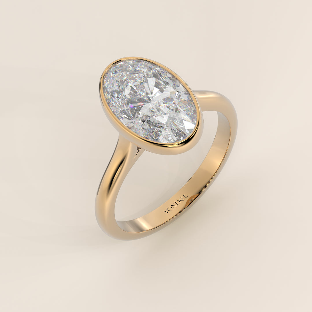 Mara - Oval Lab Grown Diamond Ring Solitair with Bezel Setting and Cathedral Setting