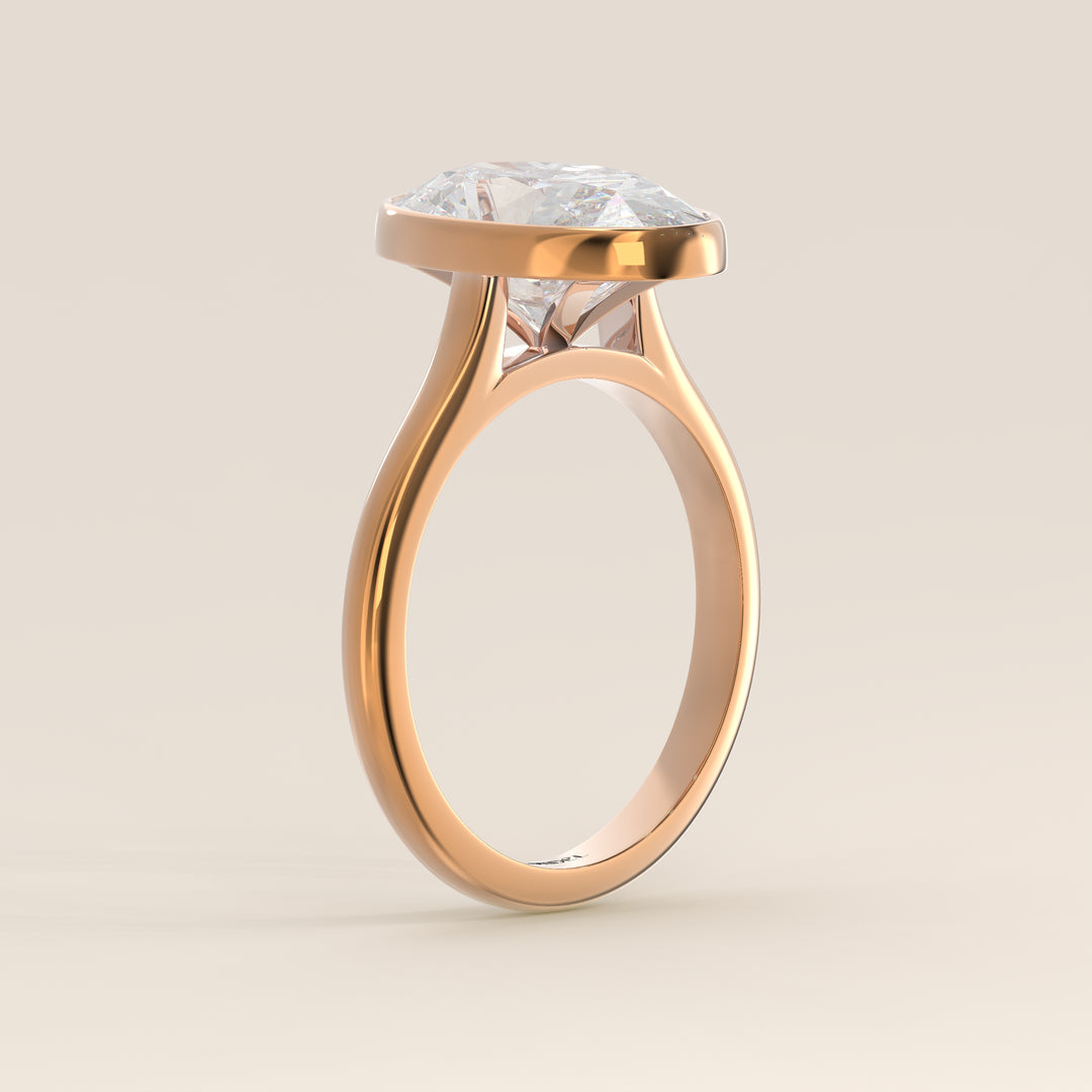 Mara - Oval Lab Grown Diamond Ring Solitair with Bezel Setting and Cathedral Setting