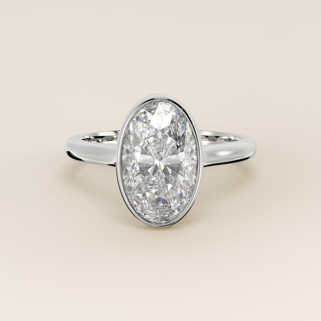 Mara - Oval Lab Grown Diamond Ring Solitair with Bezel Setting and Cathedral Setting