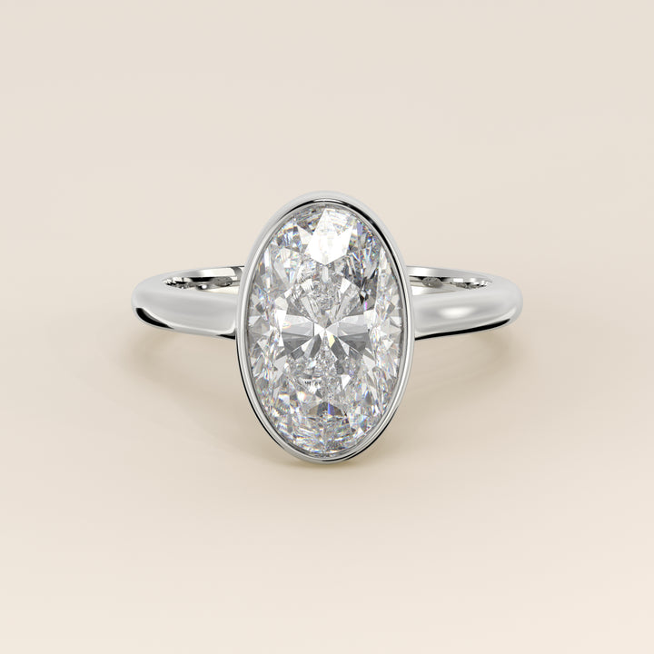 Mara - Oval Lab Grown Diamond Ring Solitair with Bezel Setting and Cathedral Setting