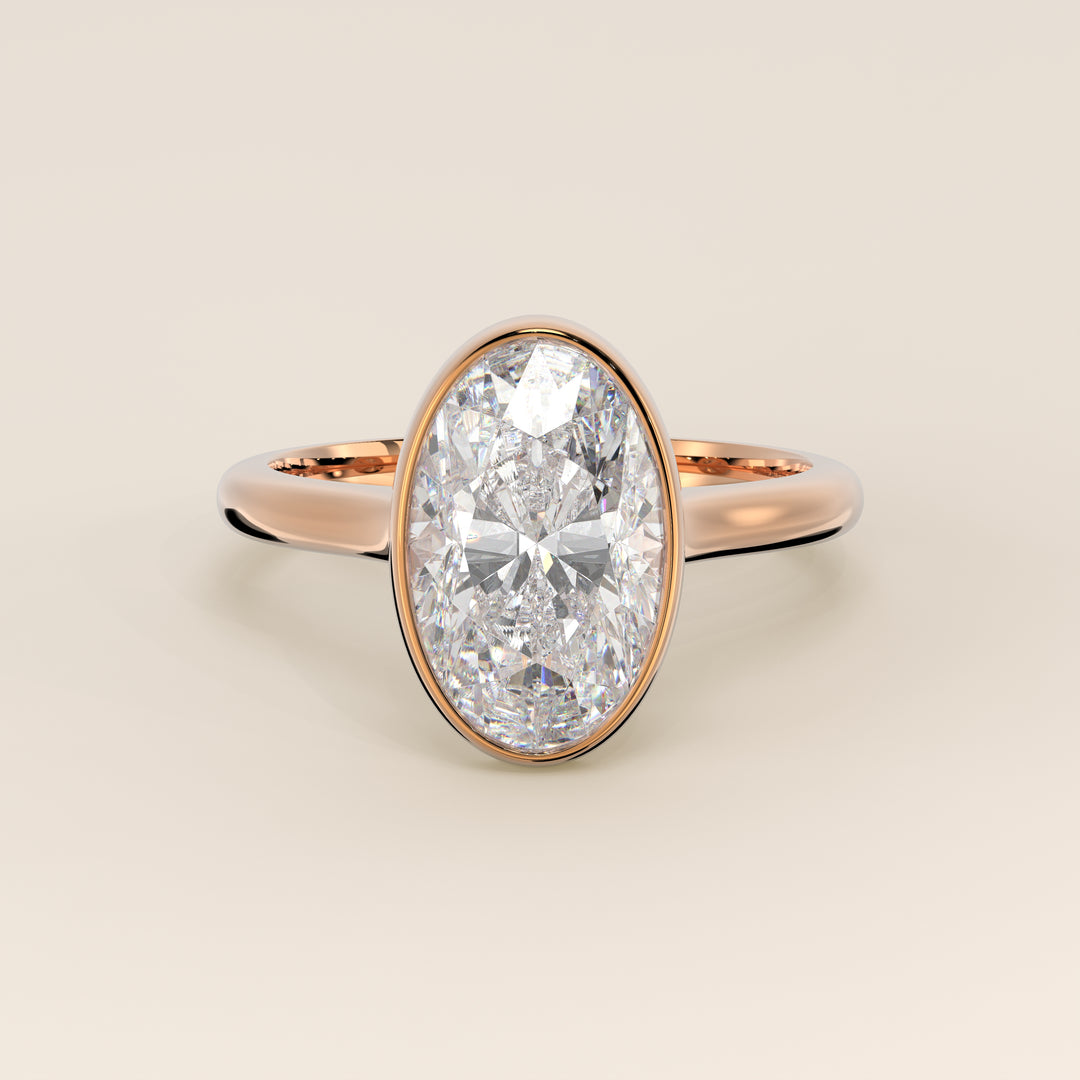 Mara - Oval Lab Grown Diamond Ring Solitair with Bezel Setting and Cathedral Setting