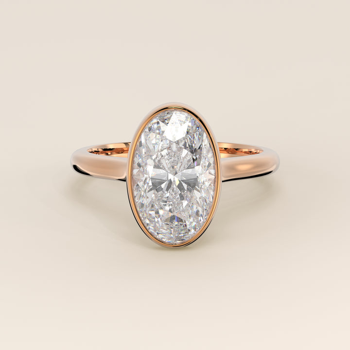 Mara - Oval Lab Grown Diamond Ring Solitair with Bezel Setting and Cathedral Setting