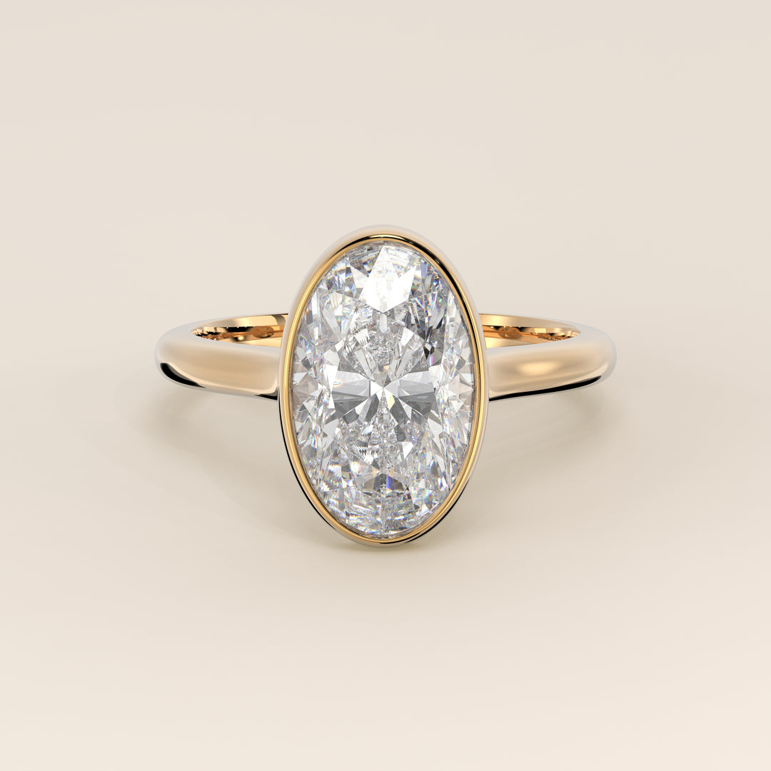 Mara - Oval Lab Grown Diamond Ring Solitair with Bezel Setting and Cathedral Setting