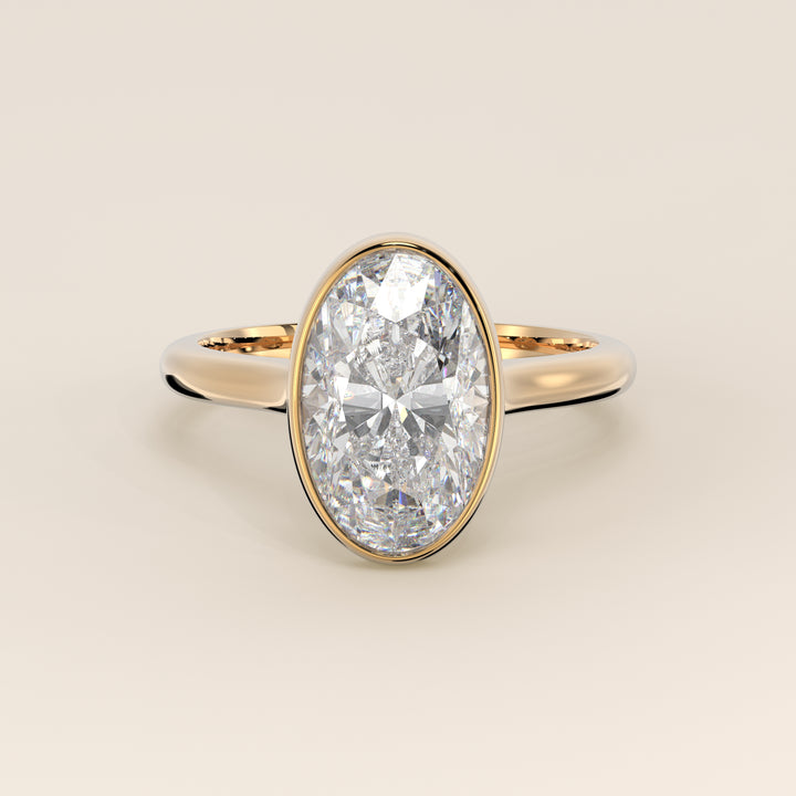 Mara - Oval Lab Grown Diamond Ring Solitair with Bezel Setting and Cathedral Setting