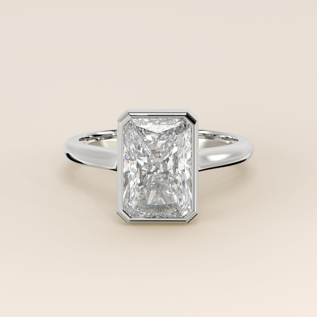 Mara - Radiant Lab Grown Diamond Ring Solitair with Bezel Setting and Cathedral Setting