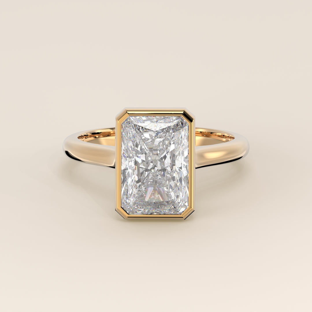Mara - Radiant Lab Grown Diamond Ring Solitair with Bezel Setting and Cathedral Setting