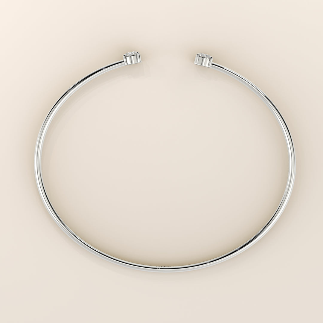 Dua - Open Bangle with Two Round Brilliant Lab Grown Diamonds