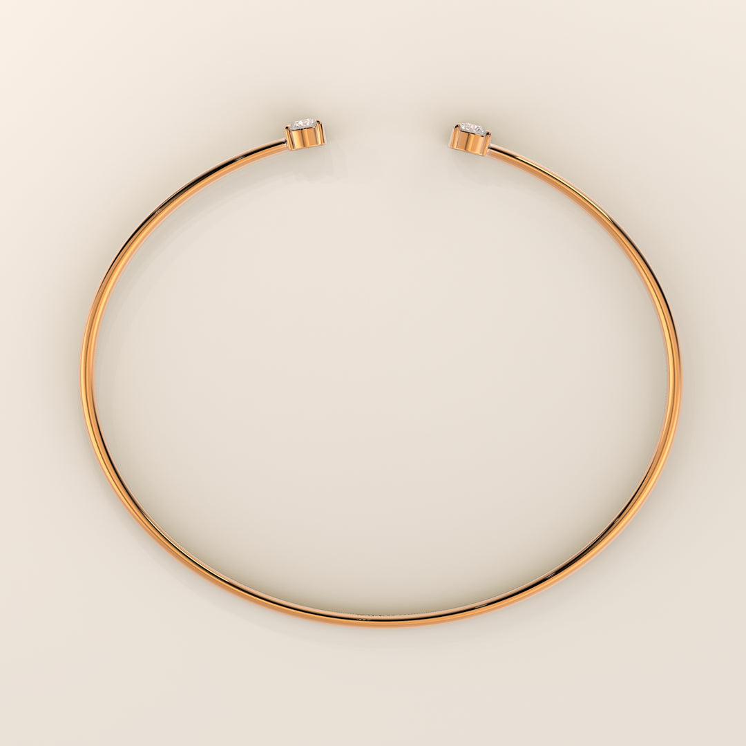 Dua - Open Bangle with Two Round Brilliant Lab Grown Diamonds