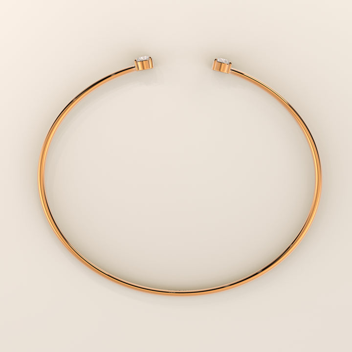 Dua - Open Bangle with Two Round Brilliant Lab Grown Diamonds