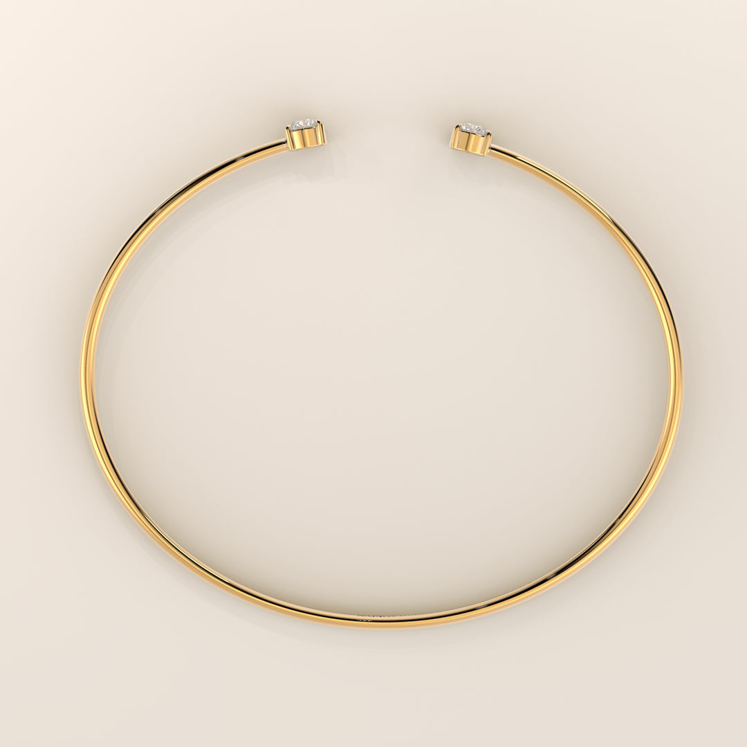 Dua - Open Bangle with Two Round Brilliant Lab Grown Diamonds