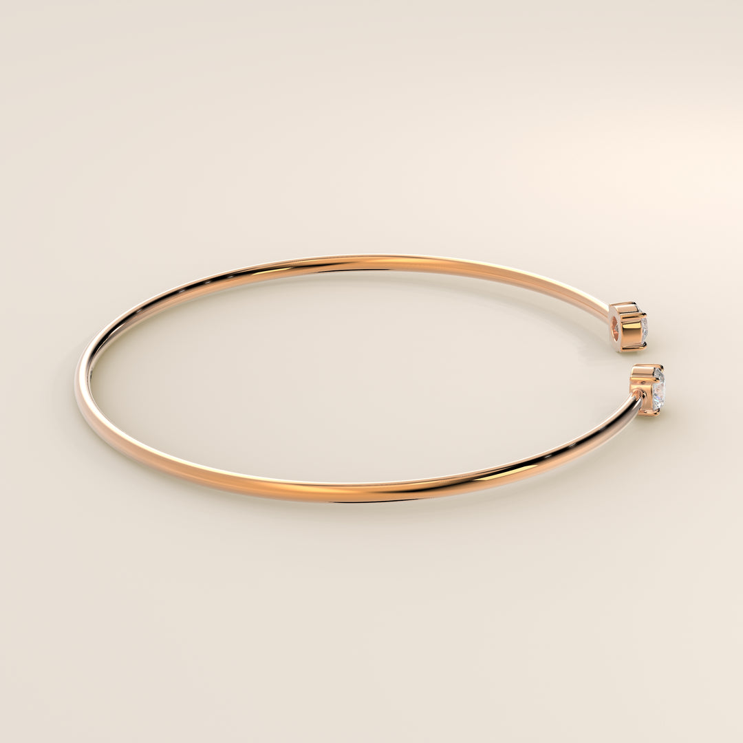 Dua - Open Bangle with Two Round Brilliant Lab Grown Diamonds