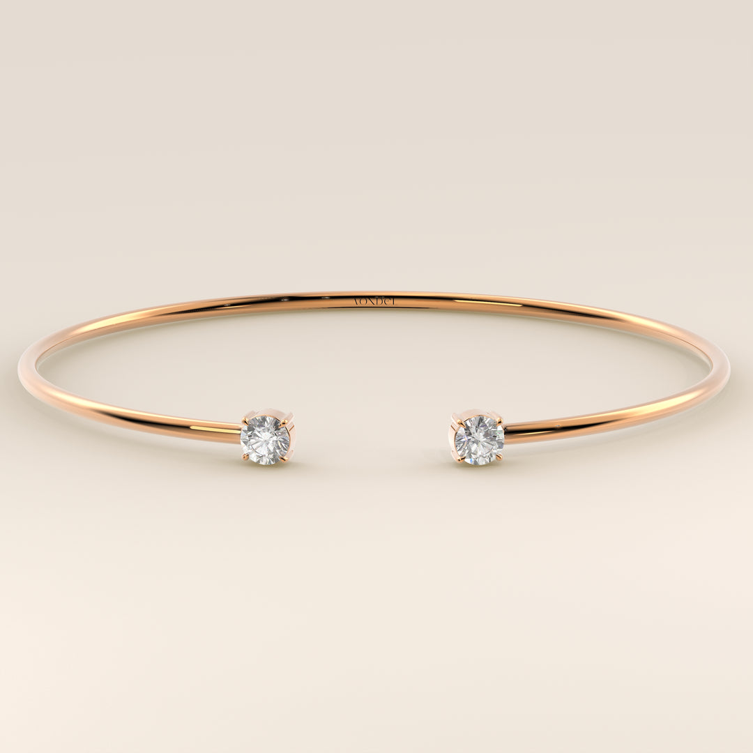 Dua - Open Bangle with Two Round Brilliant Lab Grown Diamonds