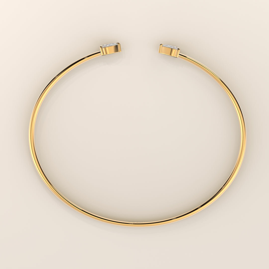 Dua - Open Bangle with Two Pear Lab Grown Diamonds
