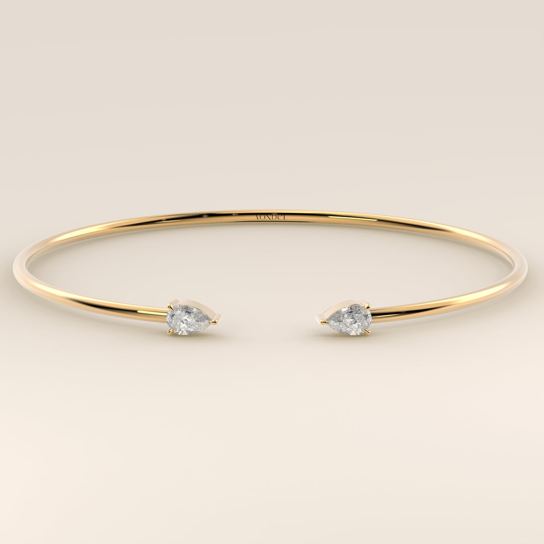 Dua - Open Bangle with Two Pear Lab Grown Diamonds
