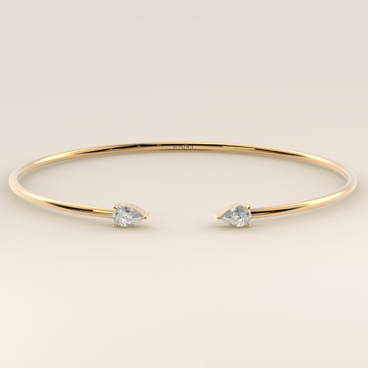 Dua - Open Bangle with Two Pear Lab Grown Diamonds