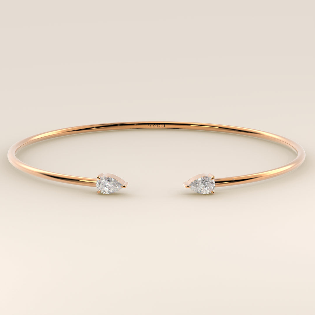 Dua - Open Bangle with Two Pear Lab Grown Diamonds